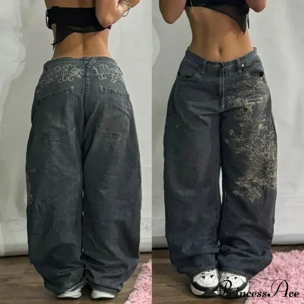 Vintage Washed Baggy Halloween Pants Dark Grey / M