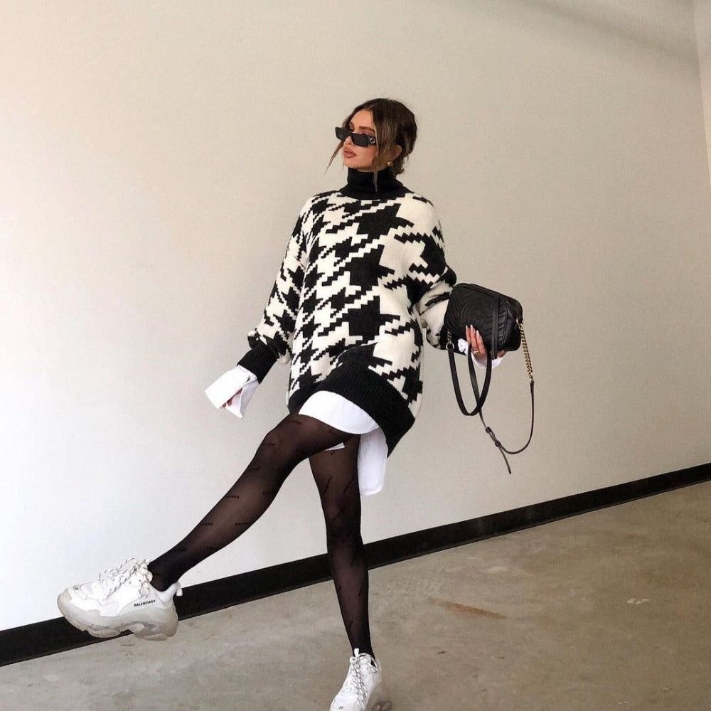Want And Need Houndstooth Pattern Knit Sweater 4