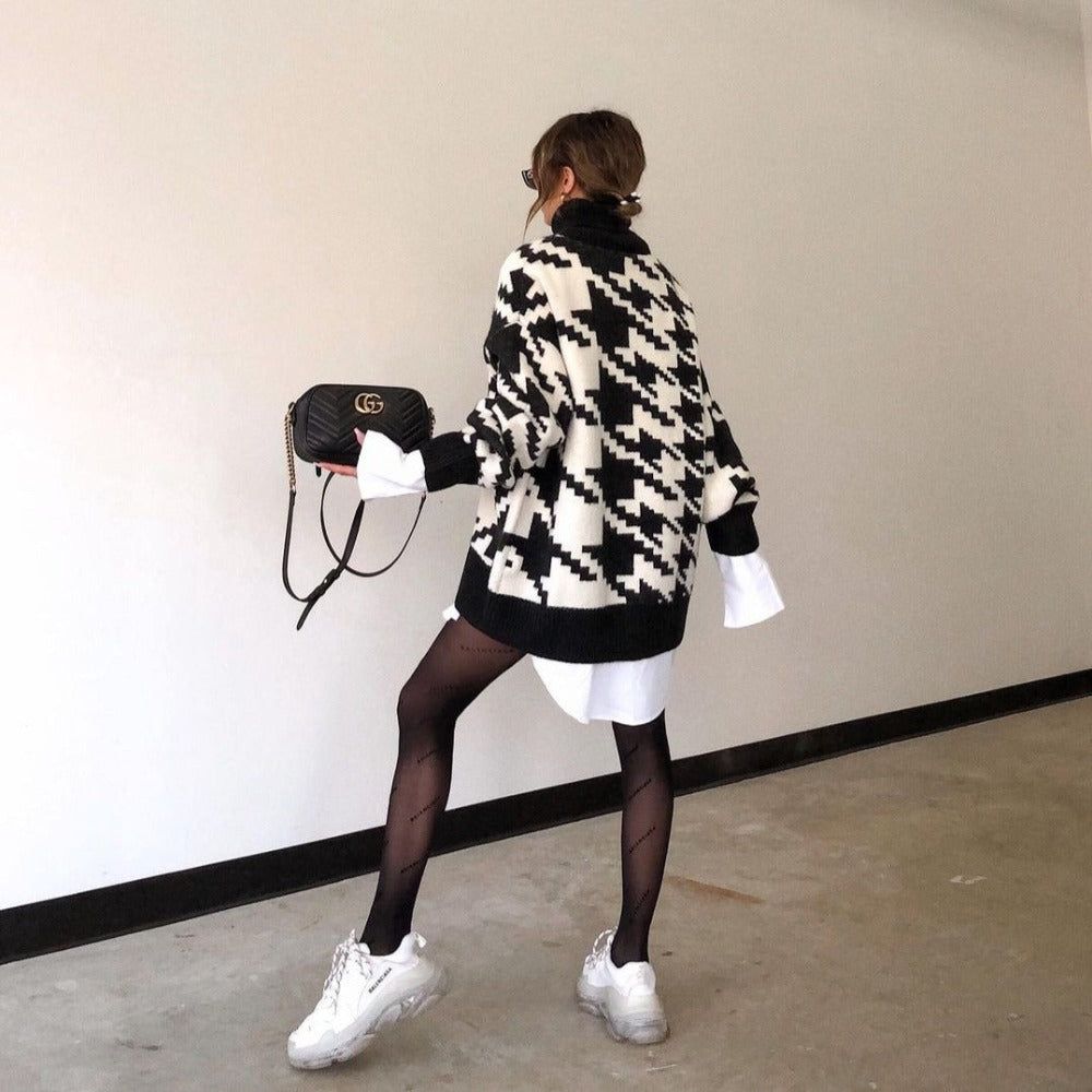 Want And Need Houndstooth Pattern Knit Sweater 2