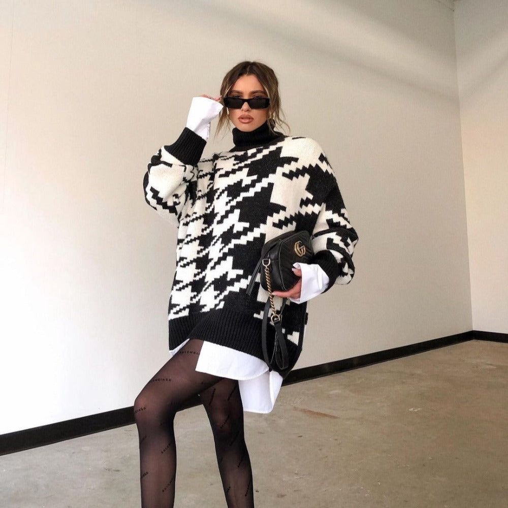 Want And Need Houndstooth Pattern Knit Sweater 3