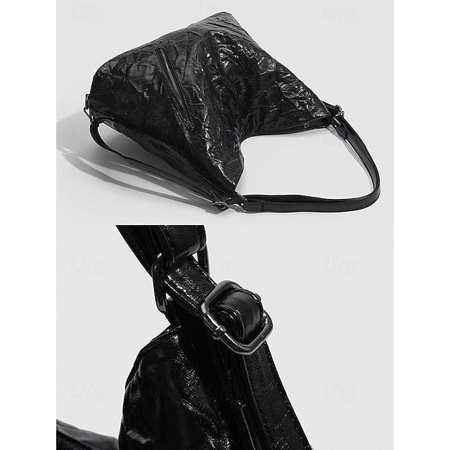 Black Hobo Leather Patent Crinkle Bag Sleek