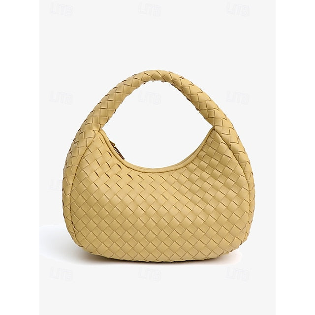 Leather Round Woven Chic Elegant Ivory Hobo Bag