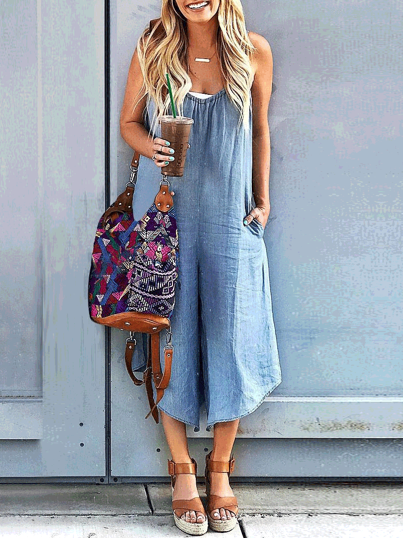 Loose Sling Pocket Wide-Leg Jumpsuit - Fashionpara