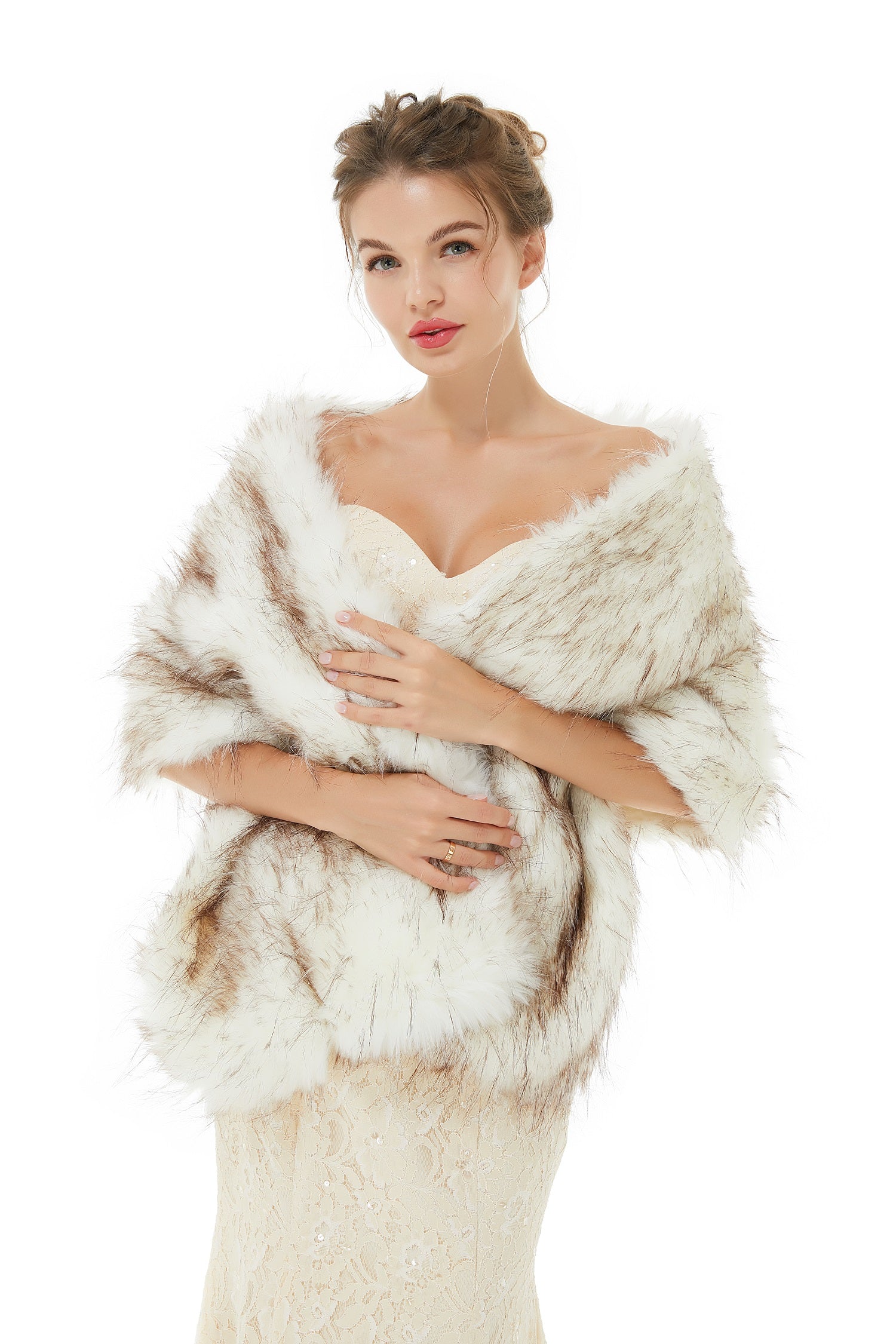 Warm Light Brown Wedding Wraps Faux Fur Bridal Cover Up