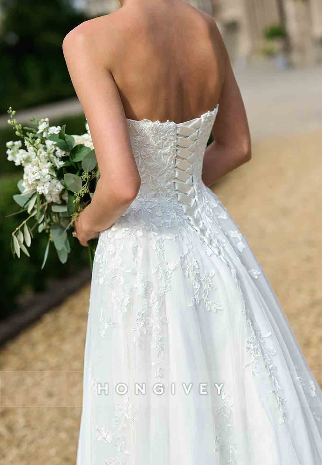 Strapless Crisscross Back Floor-Length Pleated Princess Wedding Dresses