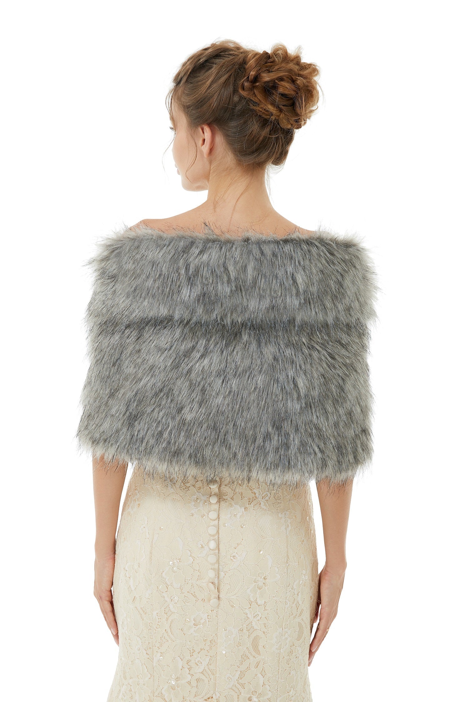 Wedding Wrap Faux Fur Sleeveless Open Front Bridal Shawl
