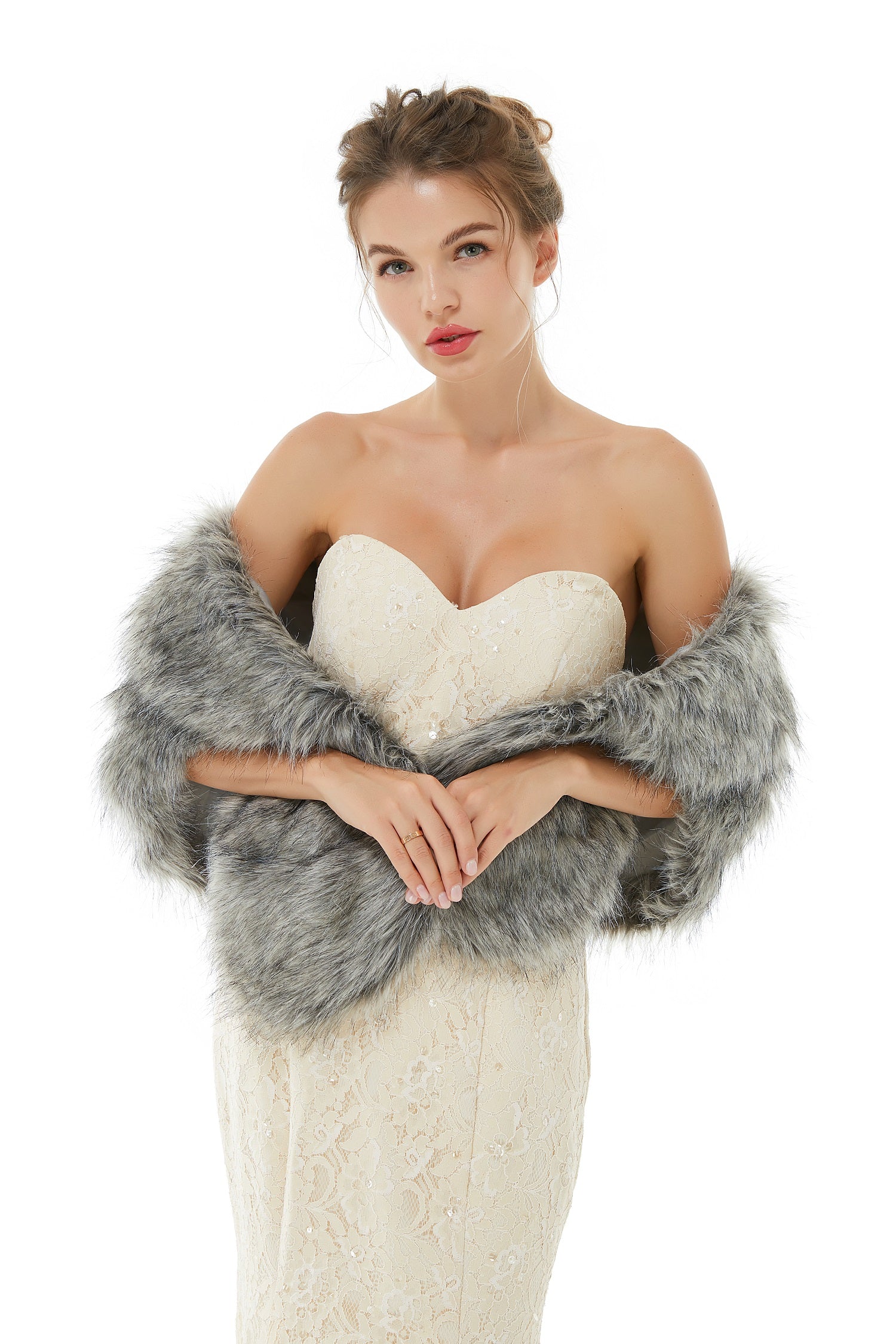 Wedding Wrap Faux Fur Sleeveless Open Front Bridal Shawl