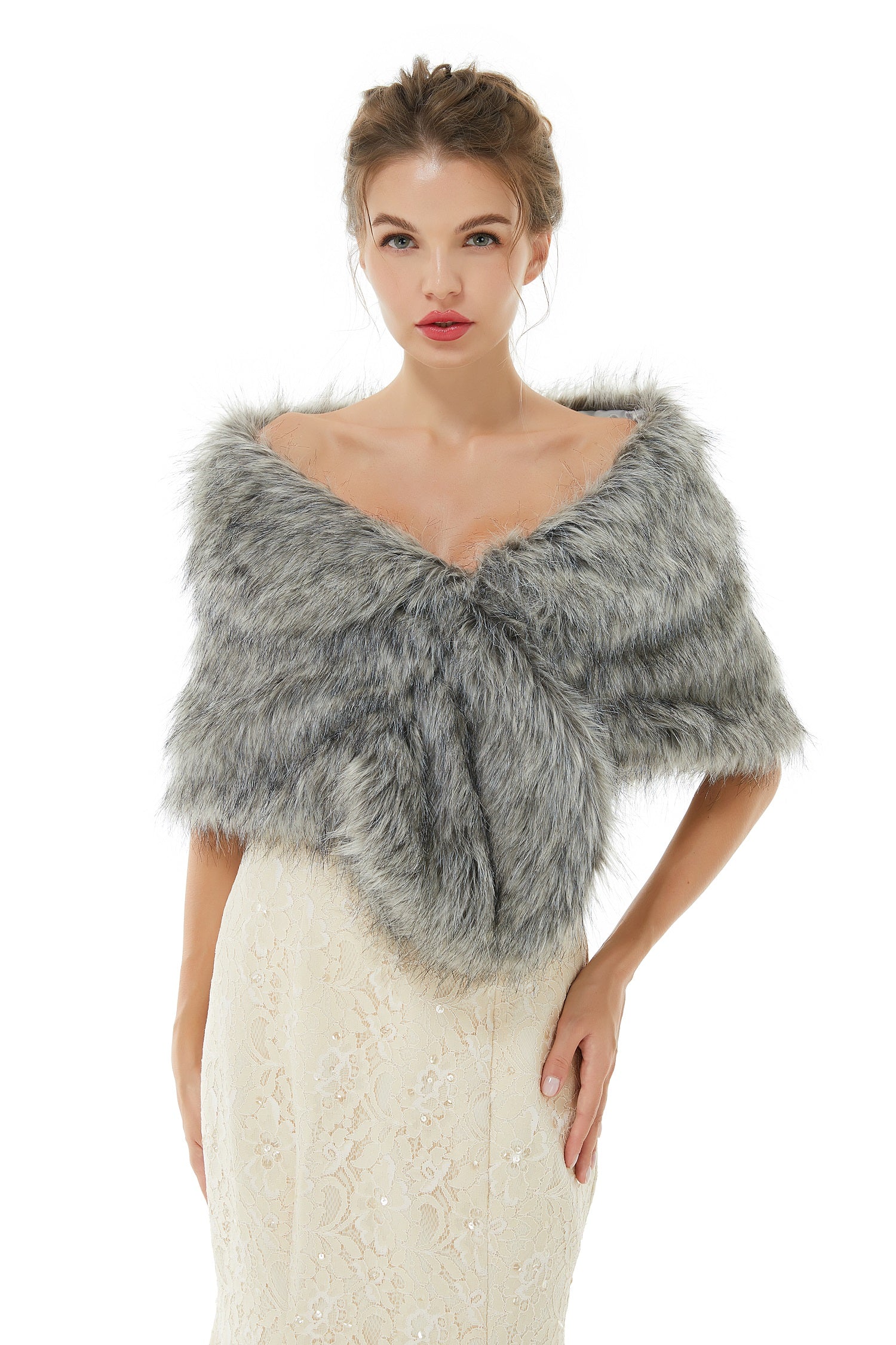 Wedding Wrap Faux Fur Sleeveless Open Front Bridal Shawl