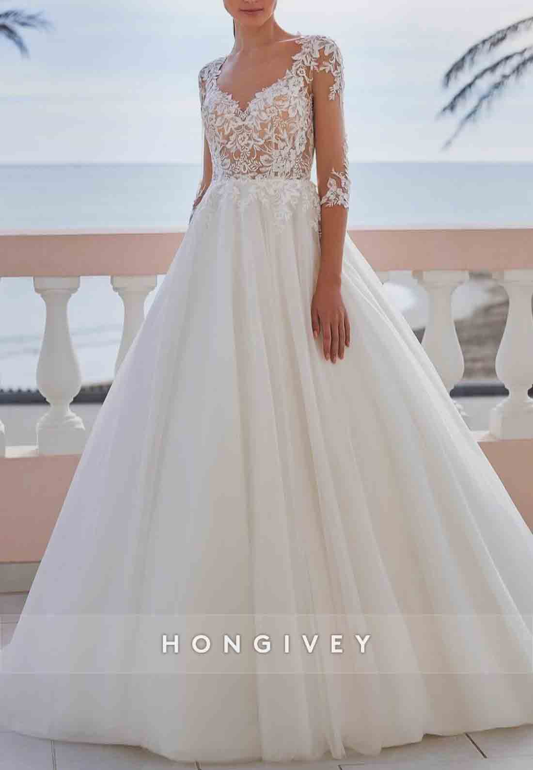 Back Hole Half Sleeves Princess Sweep Train Boho Wedding Dresses