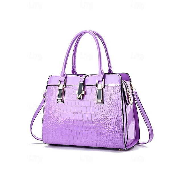 Faux - Croc Patent Handbag Leather Burgundy