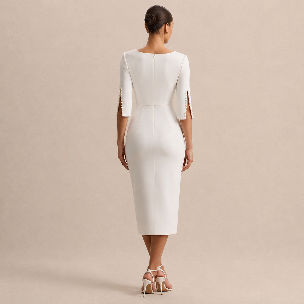 Boat Neck Pearl Split Sleeve Bodycon Midi Dress 6