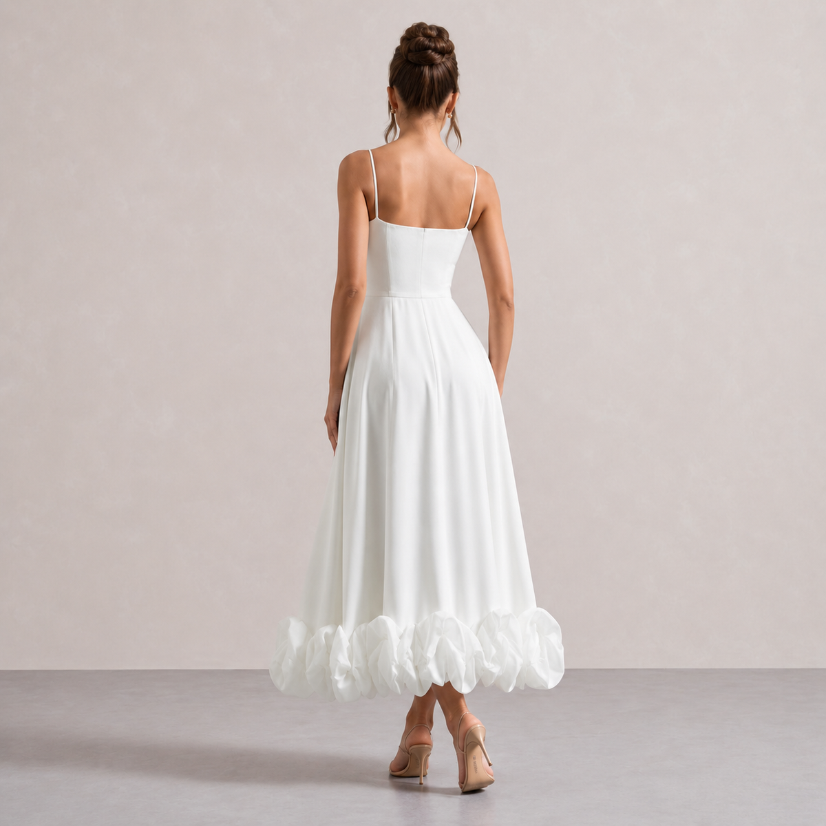 Scoop Neck Strappy Ruffle Hem A-Line Midi Dress 6
