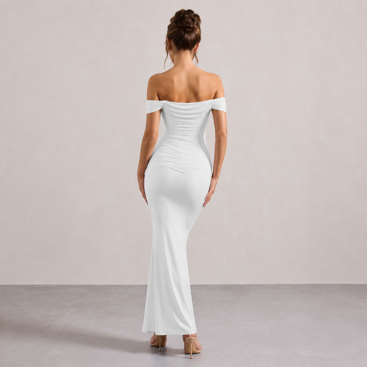 Off Shoulder Ruched Fishtail Maxi Gown 6