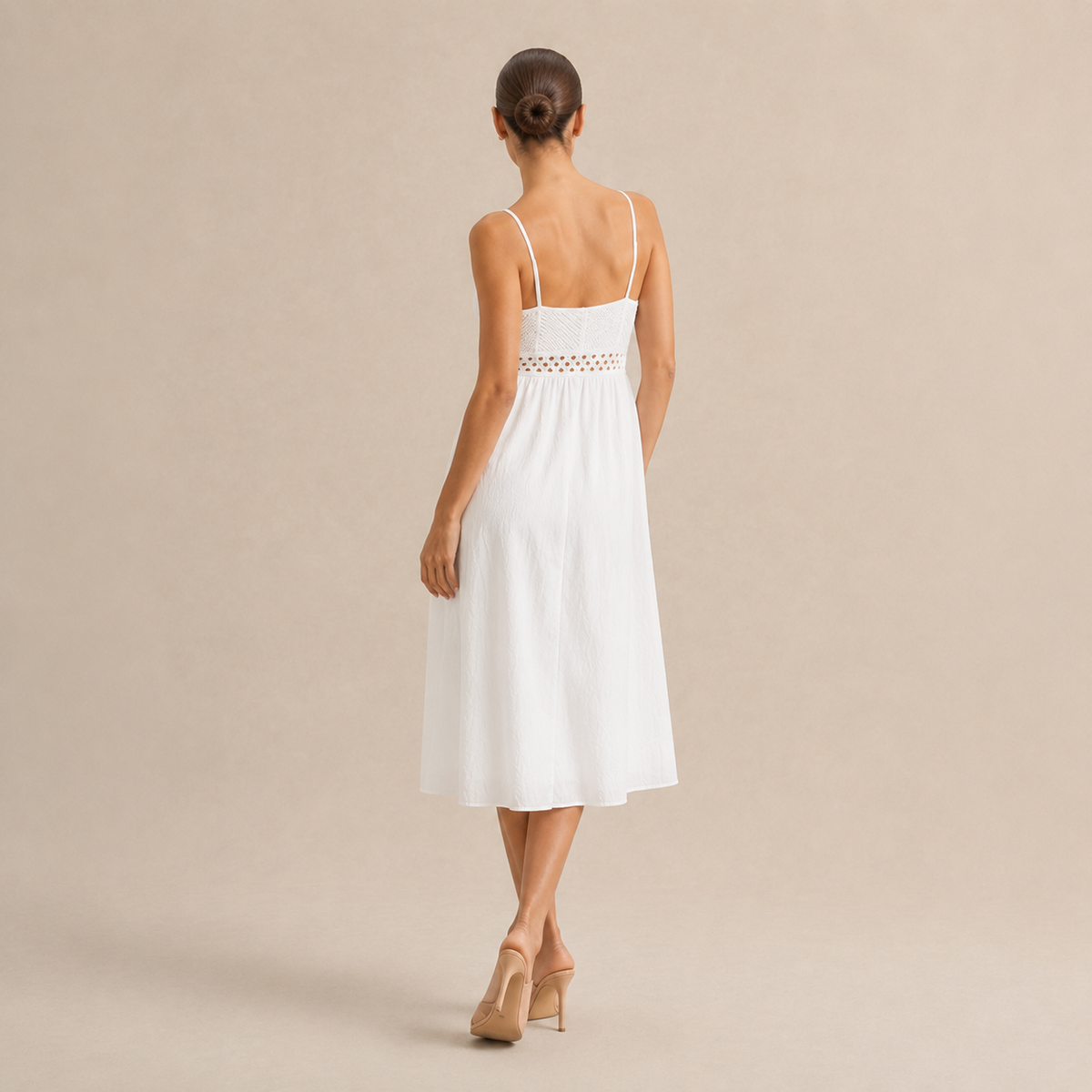 V-Neck Shirred Bodice Cut Out A-Line Midi Dress 6