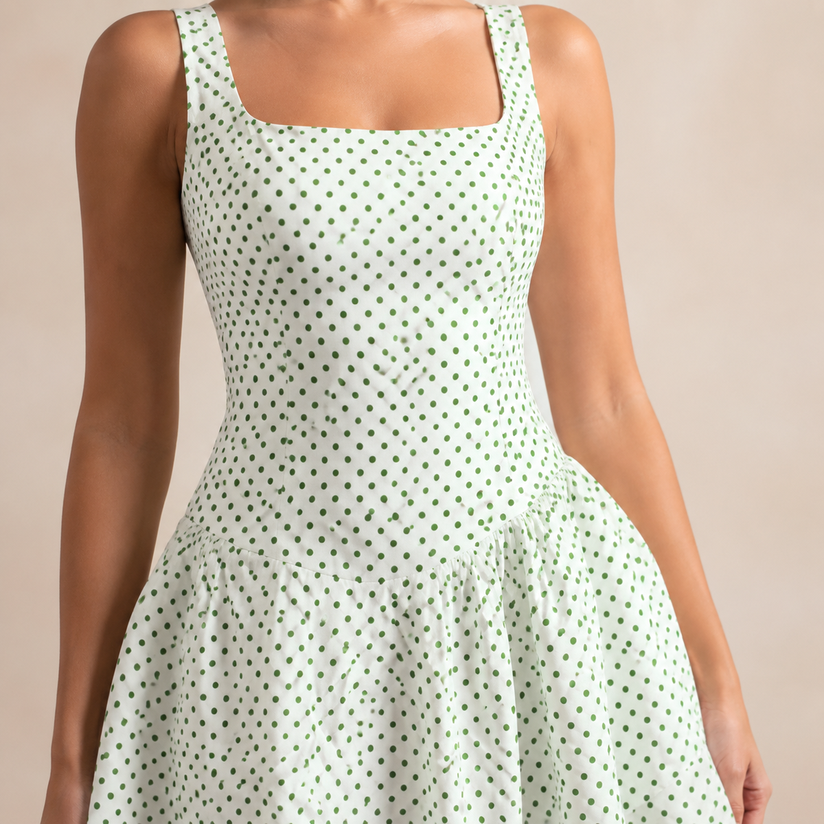 Polka Dot Square Neck Drop Waist Flare Mini Dress 2