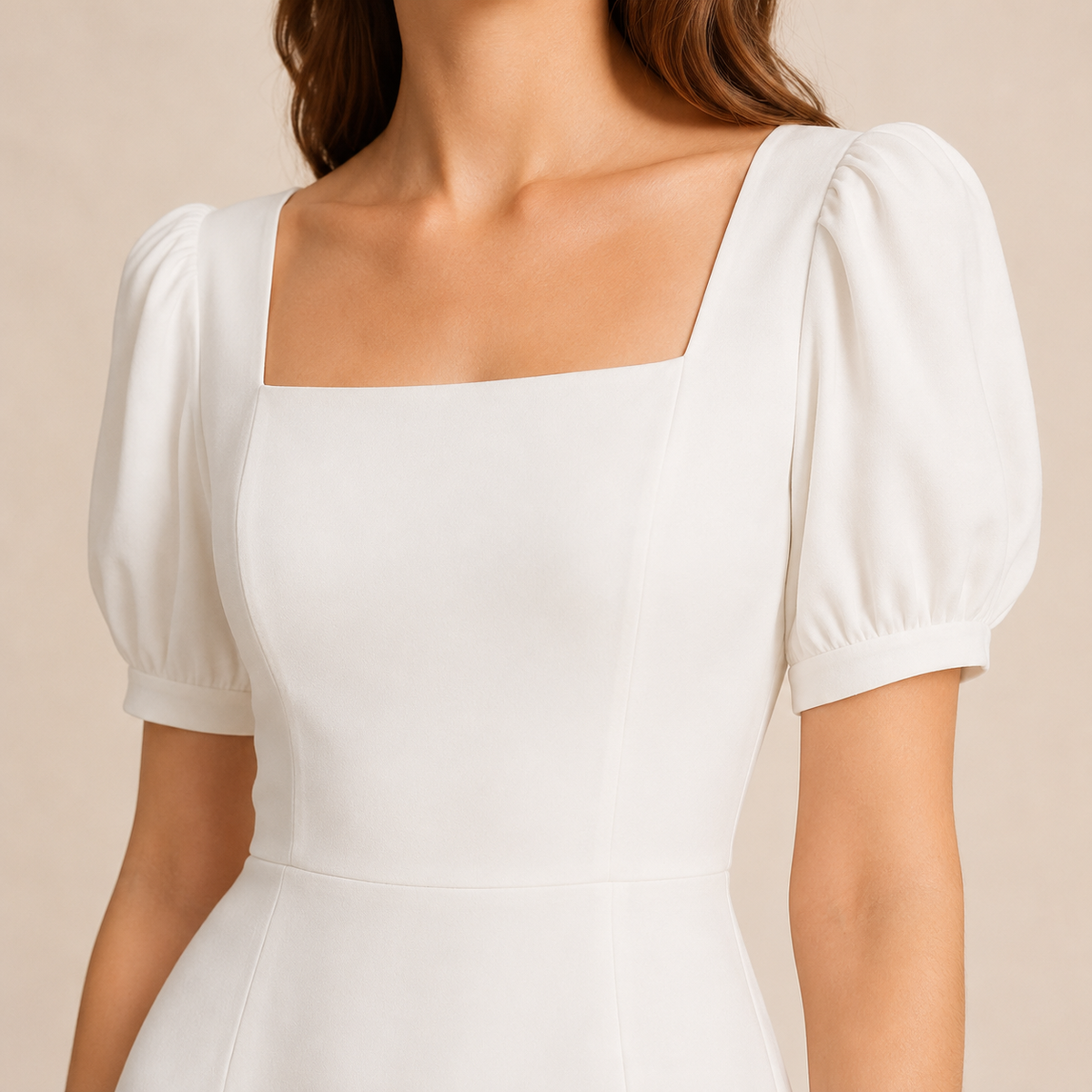 Square Neck Puff Sleeve Fit and Flare Midi Dress 5