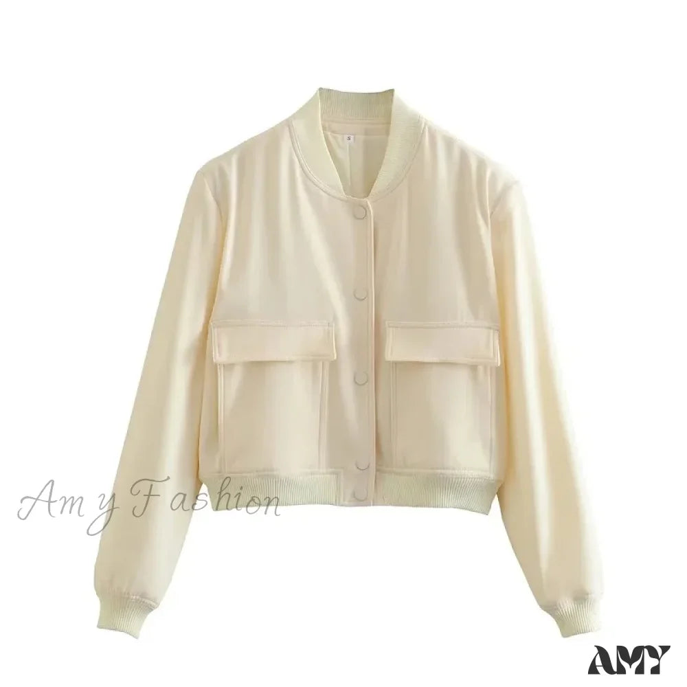White Autumn Winter Button Cropped Long Sleeve Crop Jacket 6