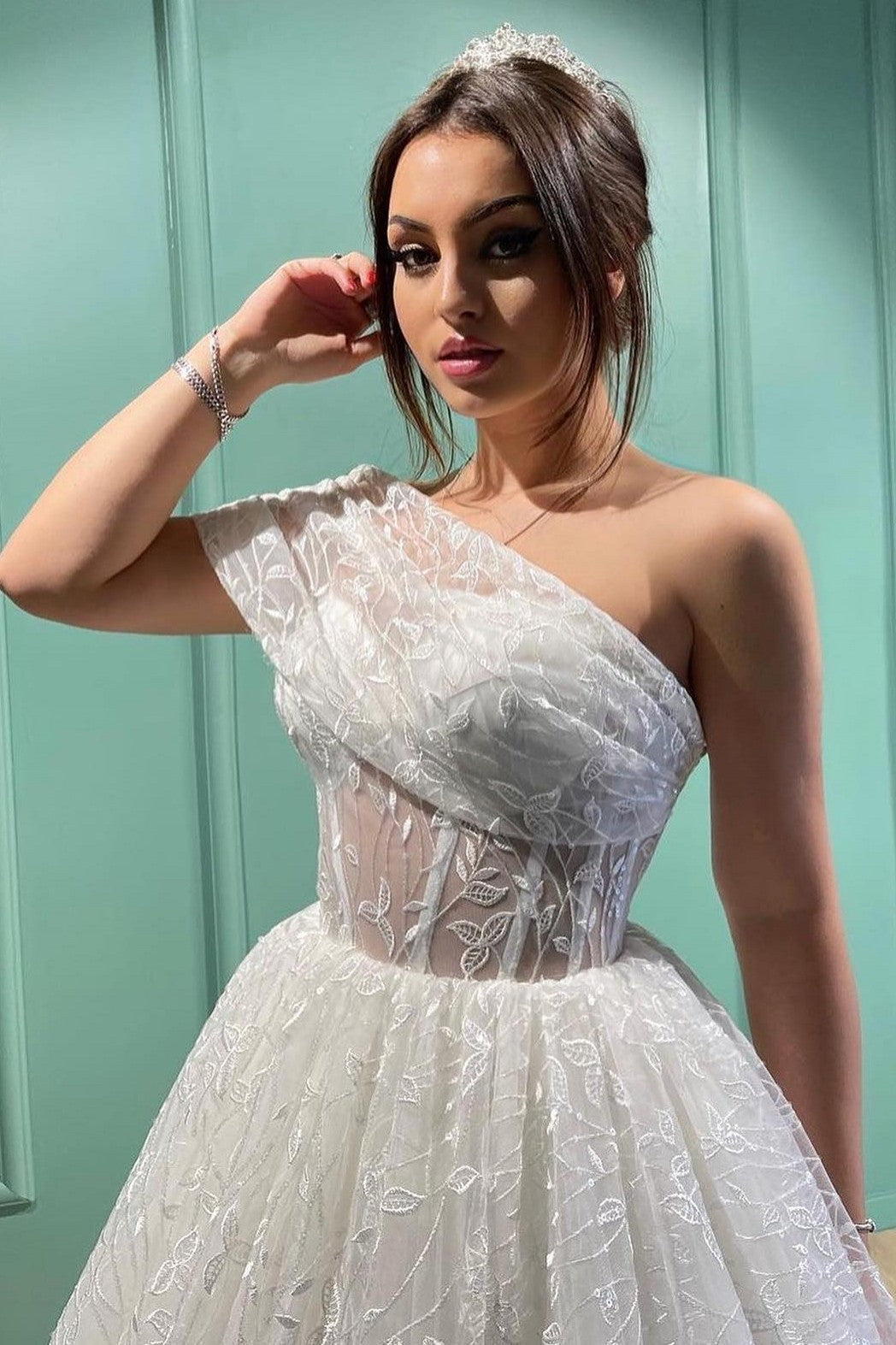White Ball Gown Wedding Dress Lace With Off-the-Shoulder - Fashionpara
