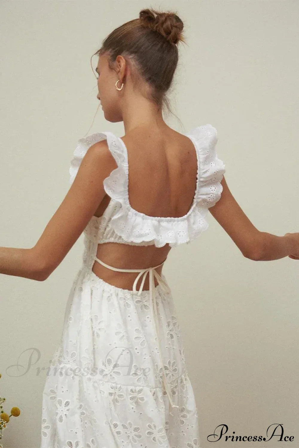 White Cotton Floral Lace Maxi Dress