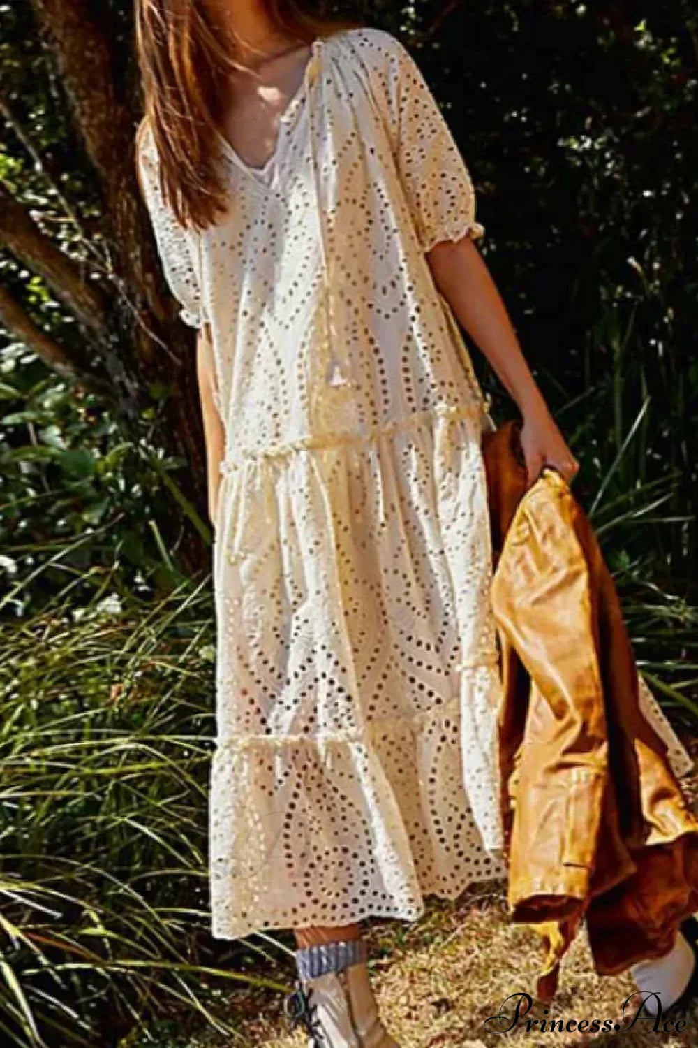 White Cotton Long Lace Dress