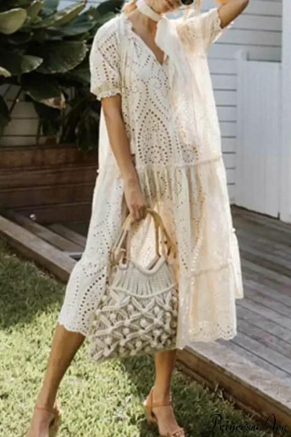 White Cotton Long Lace Dress