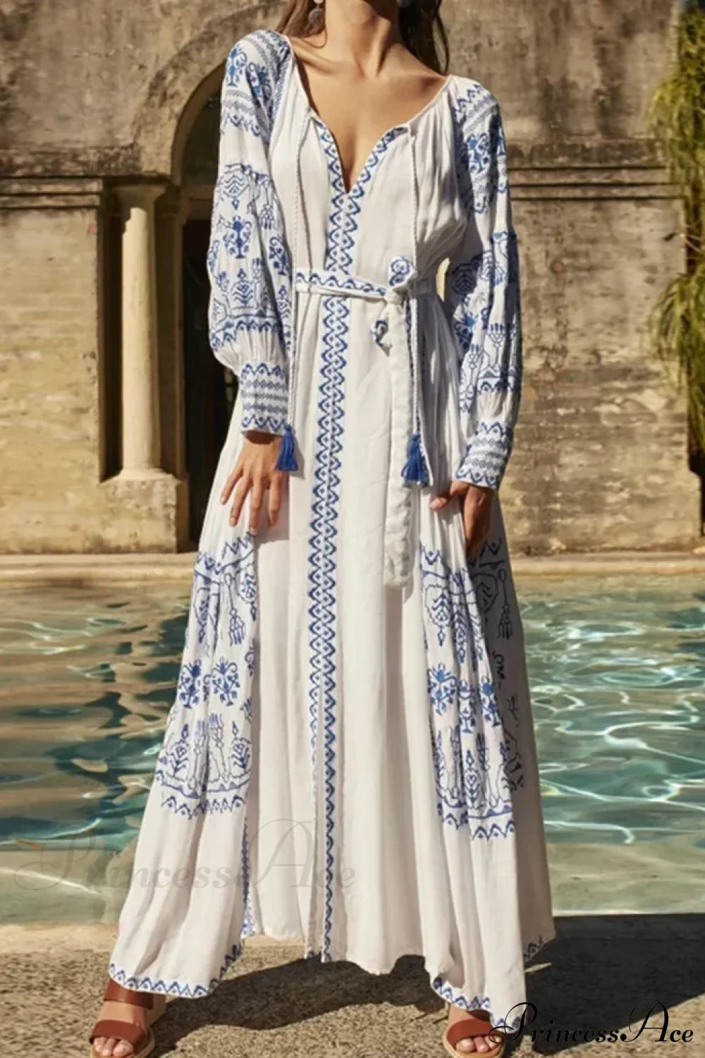White Embroidered Cotton Maxi Dress