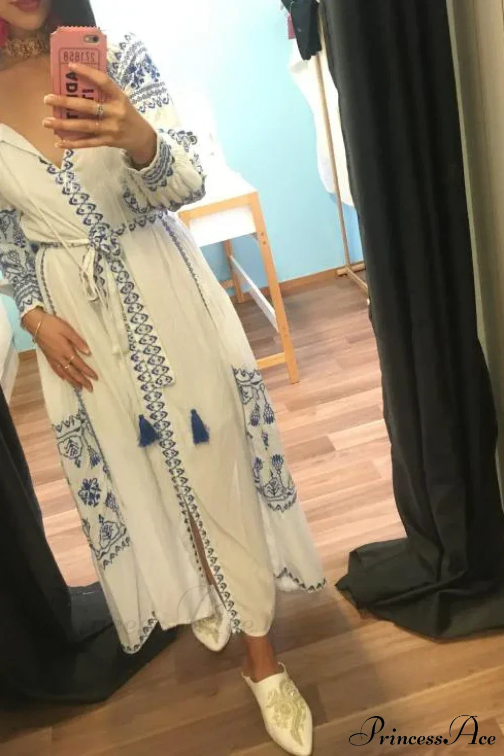 White Embroidered Cotton Maxi Dress