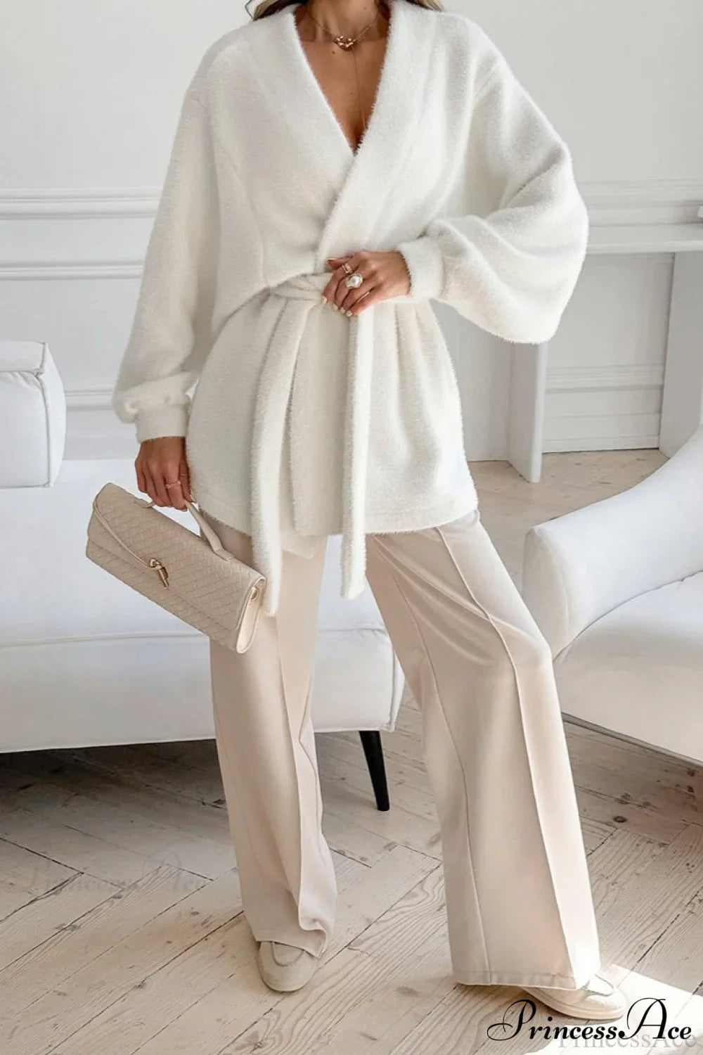 Elegant White Faux Fur Thickened Midi Coat for Chic Style