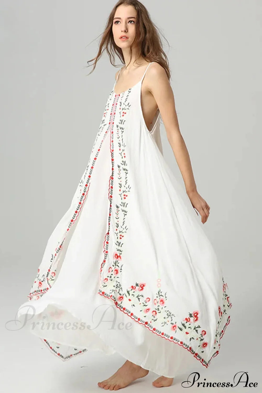White Floral Embroidered Maxi Dress