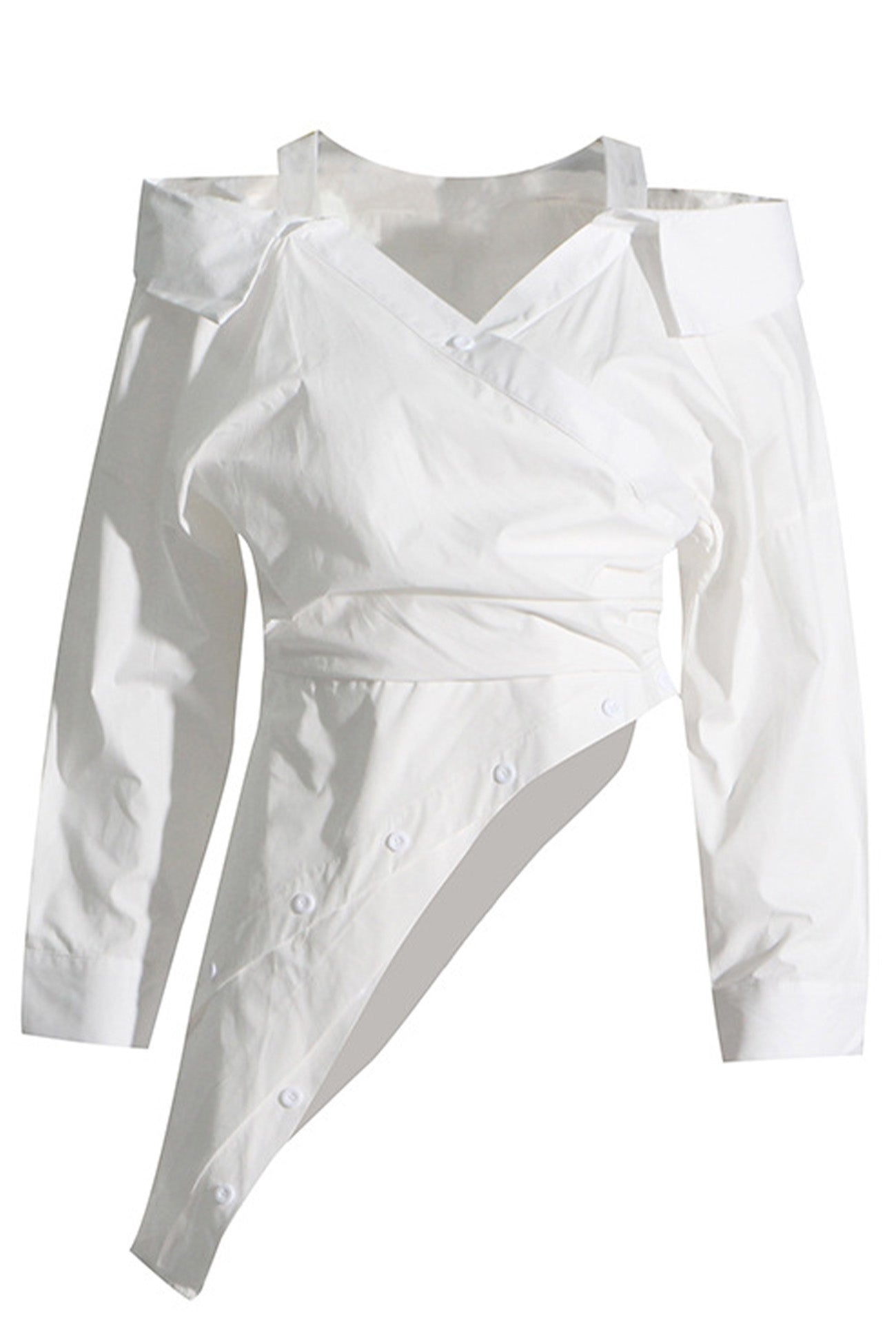 Off Shoulder Irregular Long Sleeve Striped Blouse - Fashionpara