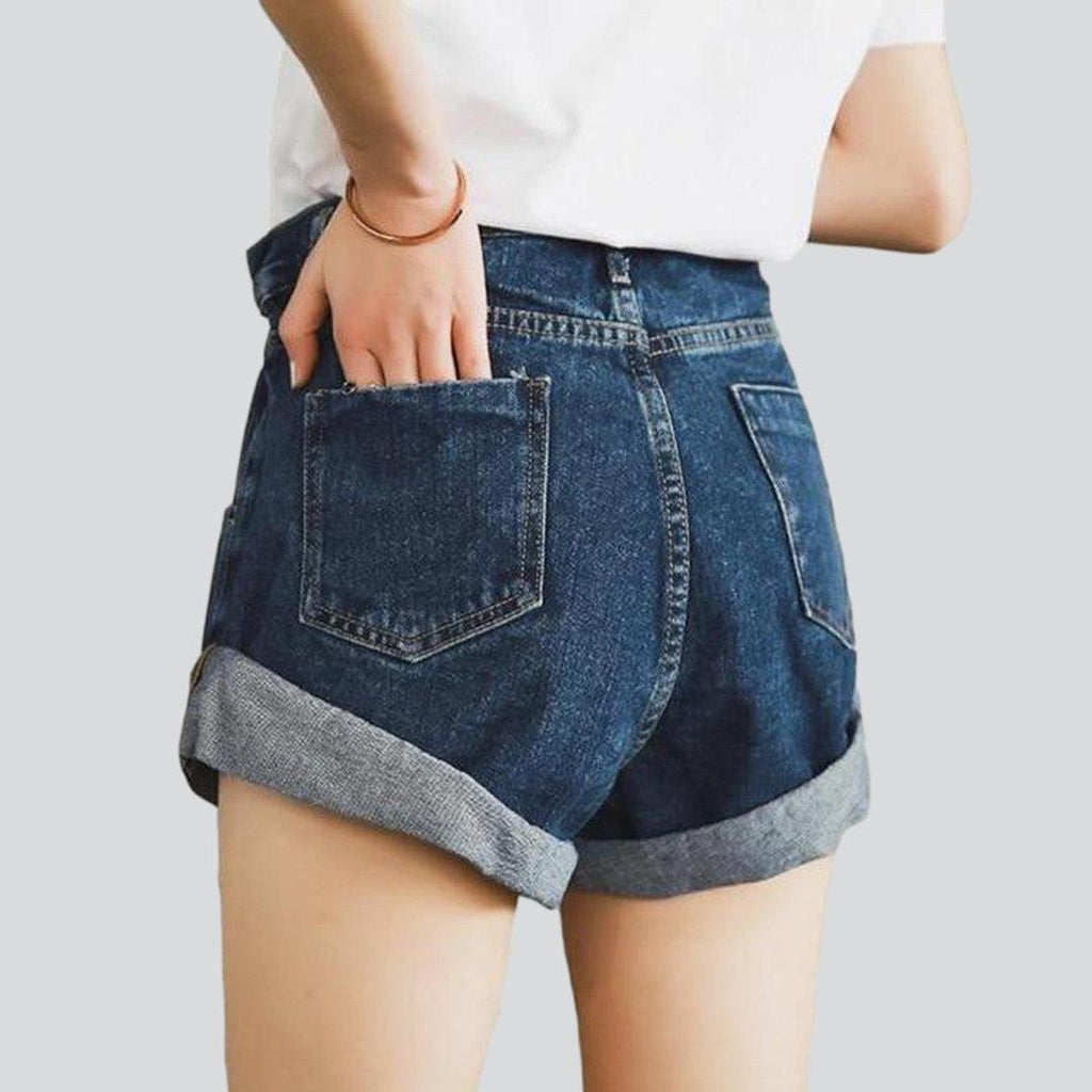 Wide-leg women's jeans shorts - Fashionpara