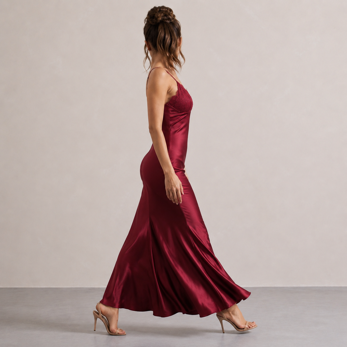 Lace Trim V-Neck Strappy Satin Slip Midi Dress 12