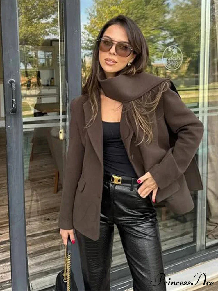 Wine Red Lapel Scarf Coat Coffe / S Coats-241208