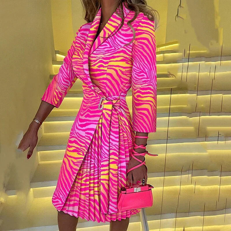 Notched Collar Wrap Front Buckle Three Quarter Blazer Dress - View 8