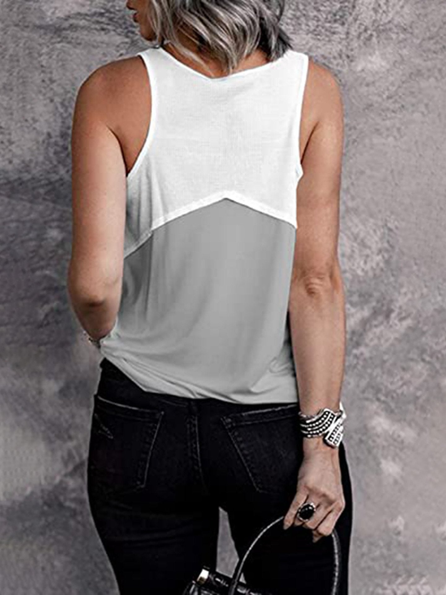 Women Colorblock Scoop Neck Sleeveless Tank Top