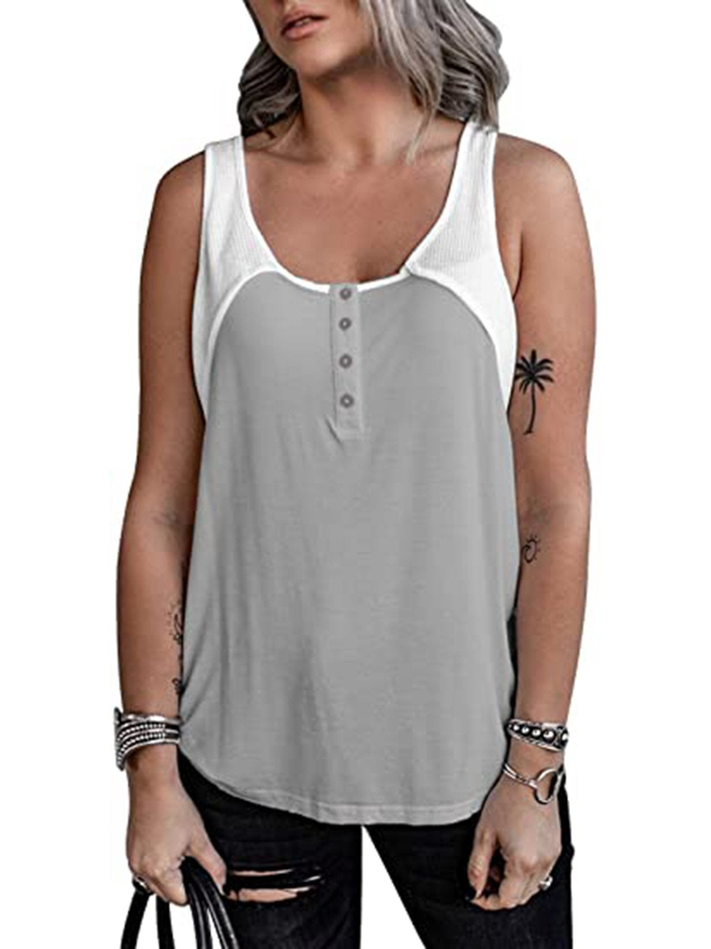 Women Colorblock Scoop Neck Sleeveless Tank Top