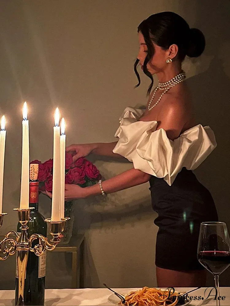 Women Sweet Fishbone Ruffled Neck Spliced Mini Sexy Backless Christmas Party Dress