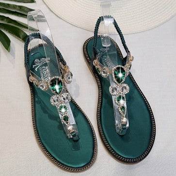 Flip Flops Flats Sandals With Rhinestone - Mislish