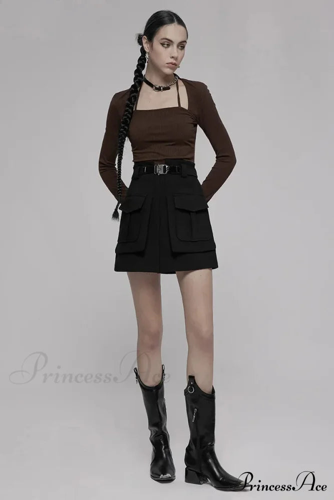 Women’s Collect Waist A Line Black Half Personality Casual Women Mini Functional Buckle