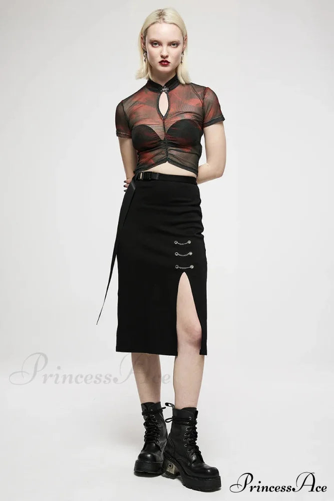 Women’s Daily Dark Minimalist Chain-Embellished Long Casual Personality Front Side Slit