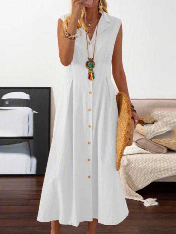 Lapel Vintage Button Sleeveless Dress Ins Street