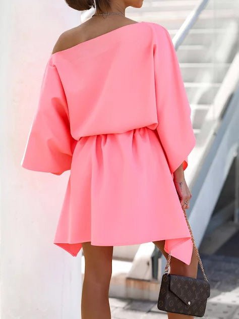 Boat Neck Batwing Sleeve Belted Mini Dress