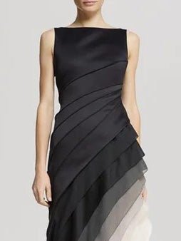 Chiffon Boat Neck Sleeveless Tiered Maxi Gown