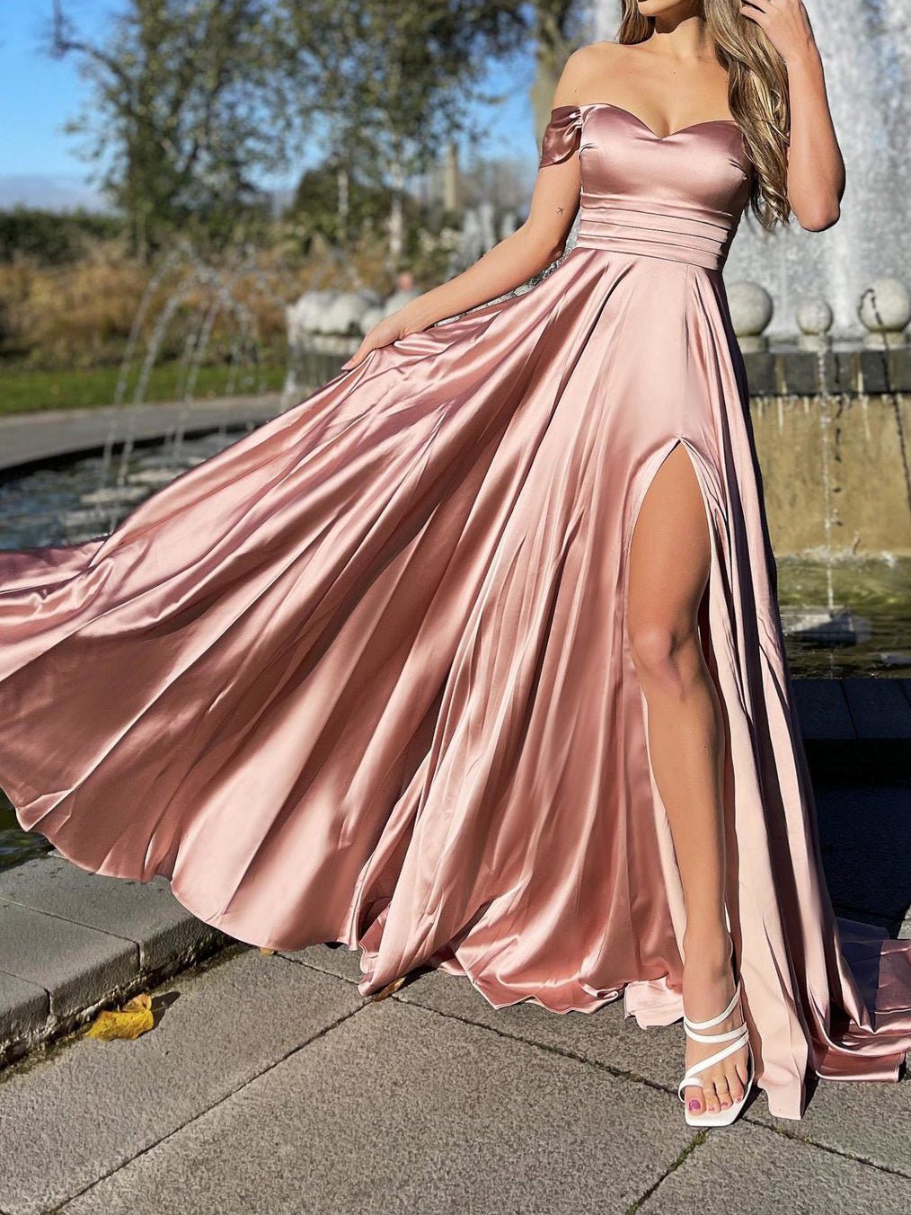 One-Shoulder Split Swing Dress - Fashionpara