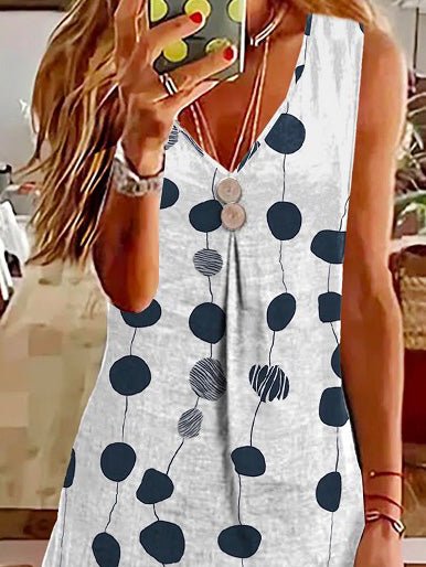 Printed V-Neck Sleeveless Layered Hem Midi Dress