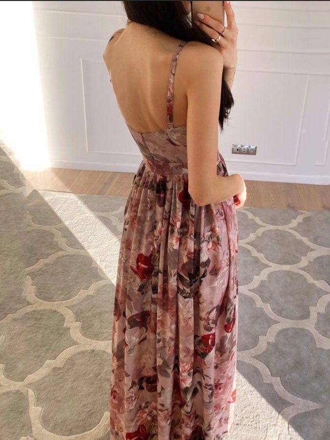 Floral Print V-Neck Sleeveless Wrap Maxi Dress