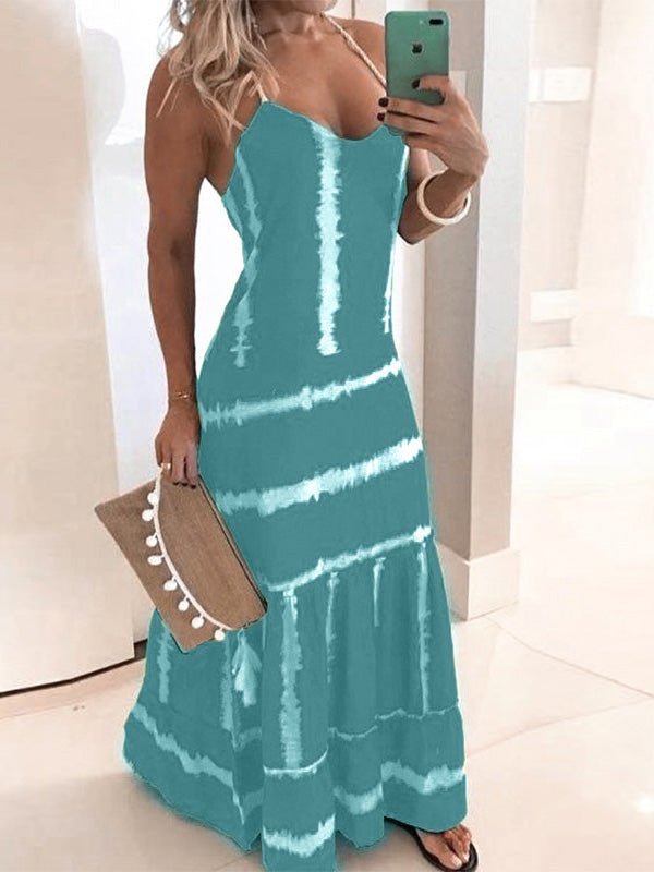 Sling Stripe Print Sleeveless Fitted Dress Fashionpara