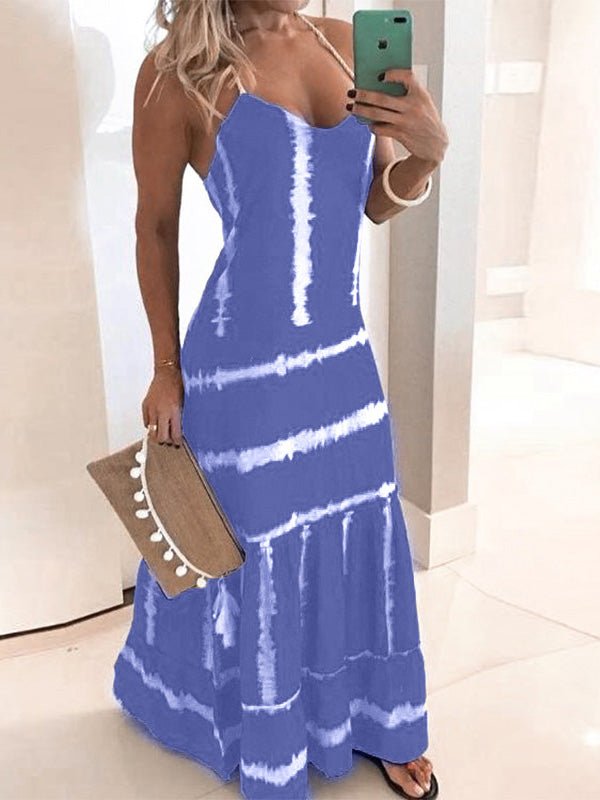 Sling Stripe Print Sleeveless Fitted Dress Fashionpara