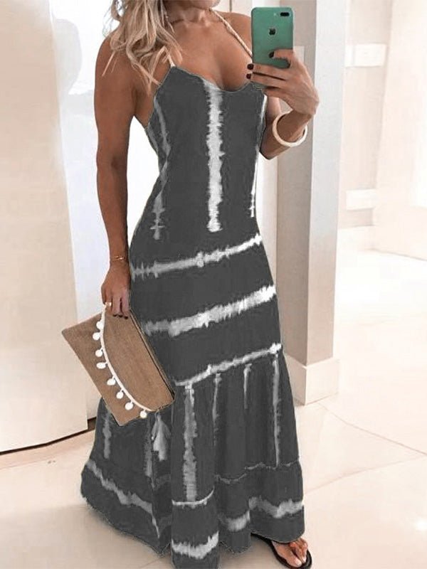 Sling Stripe Print Sleeveless Fitted Dress Fashionpara