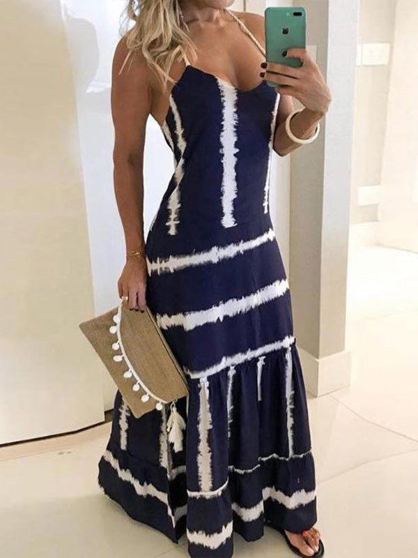 Sling Stripe Print Sleeveless Fitted Dress Fashionpara